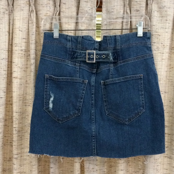 Free People Corsette Frayed Raw Hem Distressed Denim Mini Skirt - Picture 4 of 4